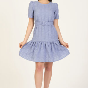 Scalloped Embroidered Dress With Belt