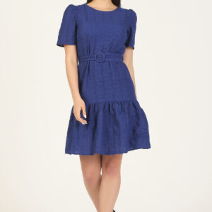 Scalloped Embroidered Dress With Belt